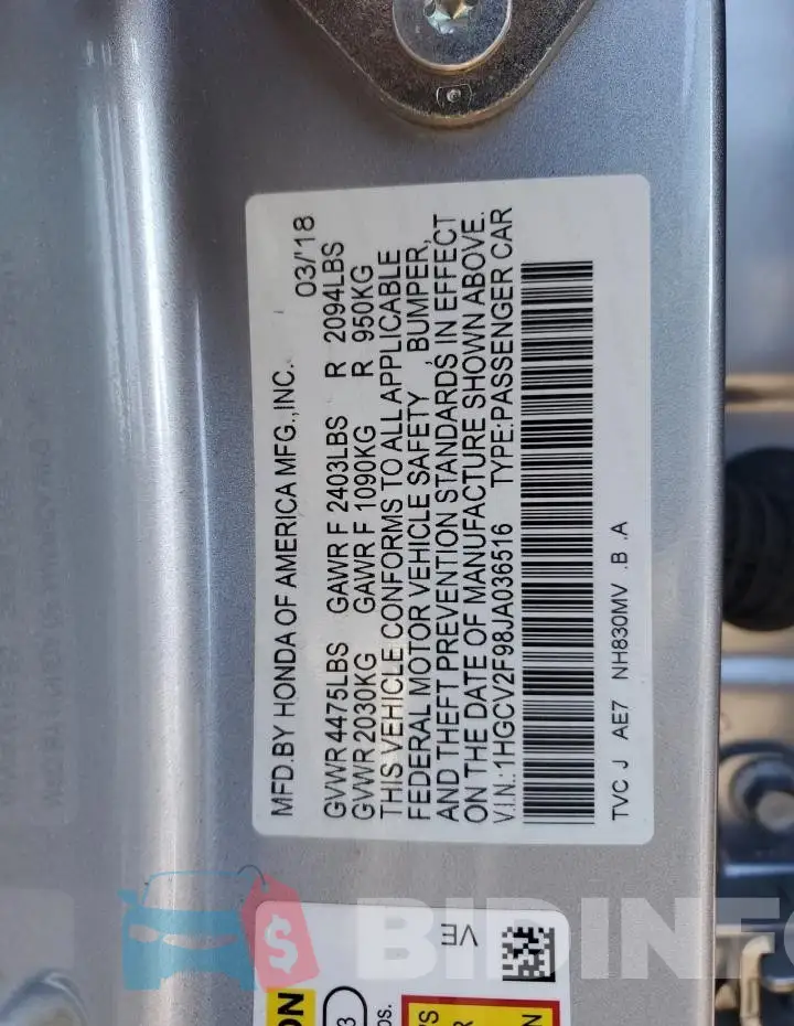 1HGCV2F98JA036516 Photo# 12
