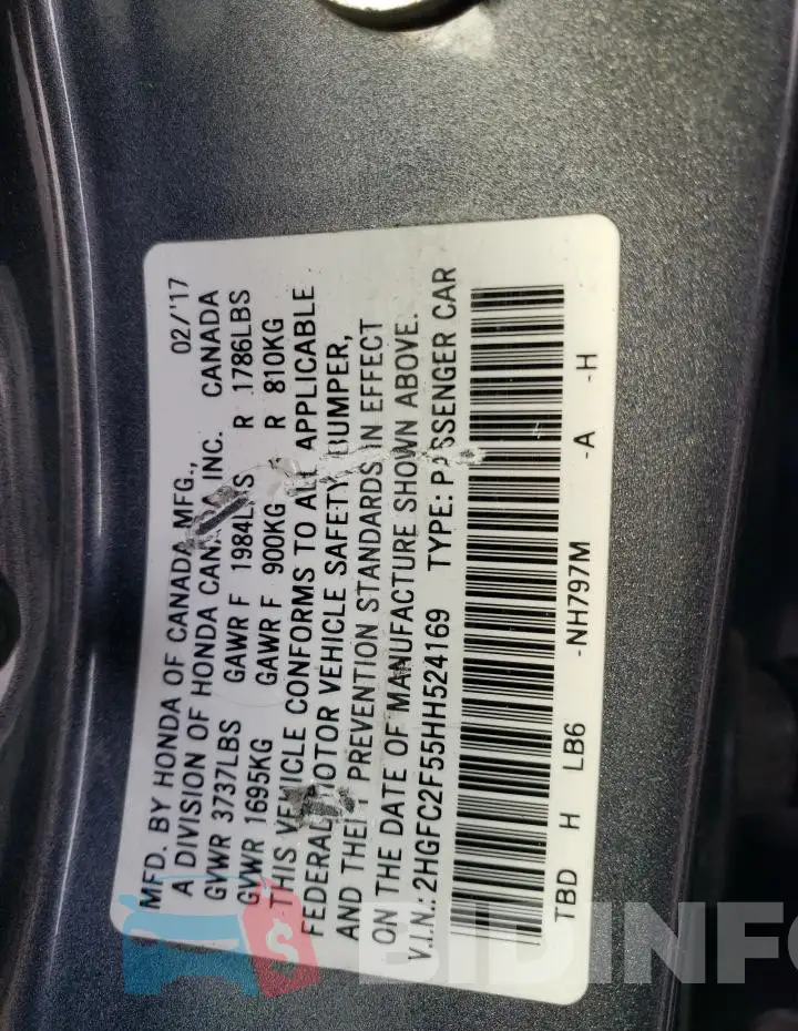 2HGFC2F55HH524169 Photo# 12