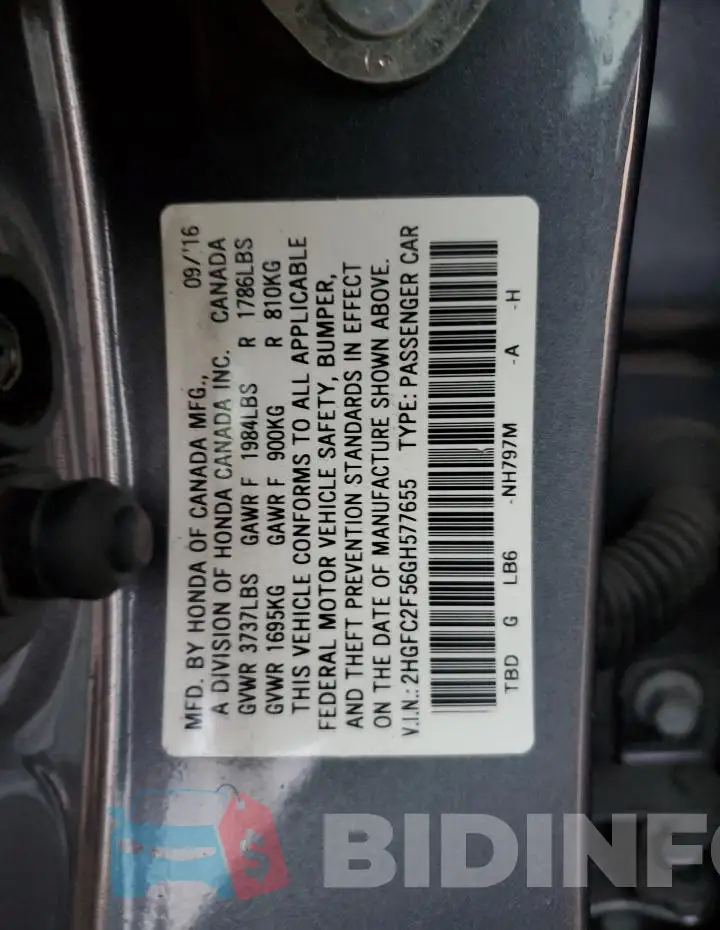 2HGFC2F56GH577655 Photo# 12