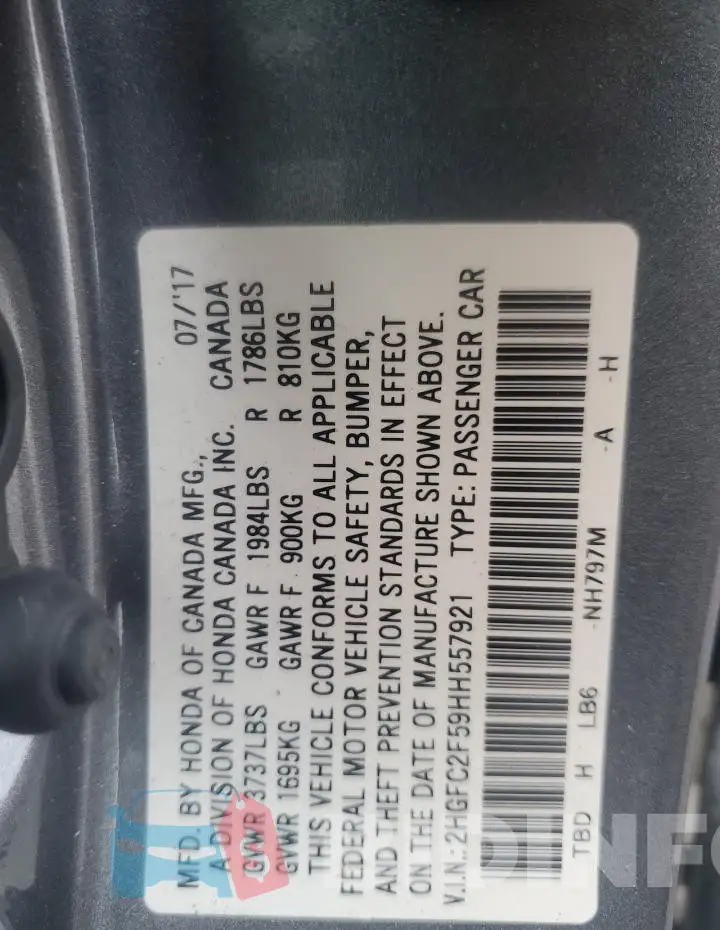 2HGFC2F59HH557921 Photo# 12