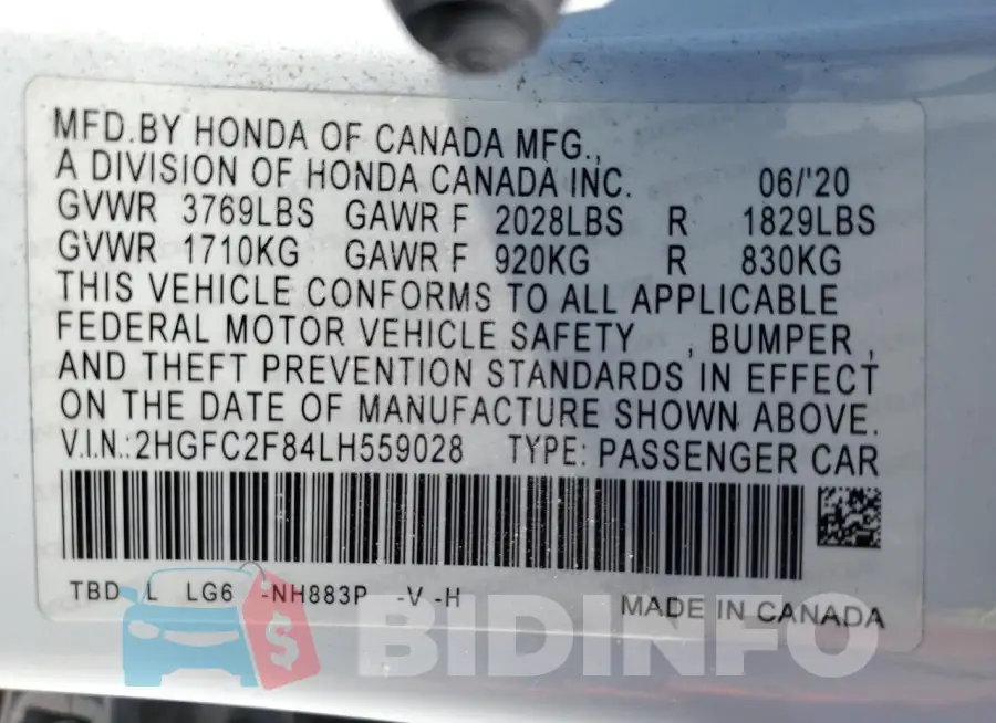 2HGFC2F84LH559028 Photo# 12