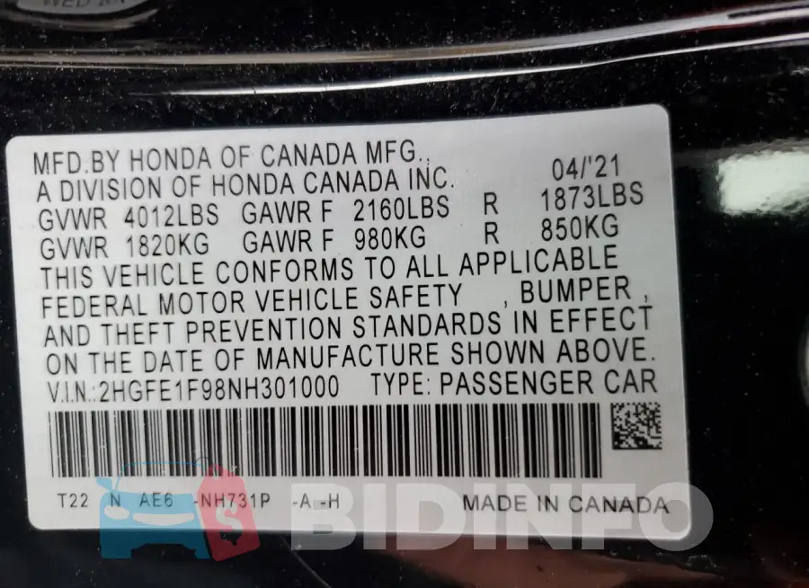 2HGFE1F98NH301000 Photo# 12