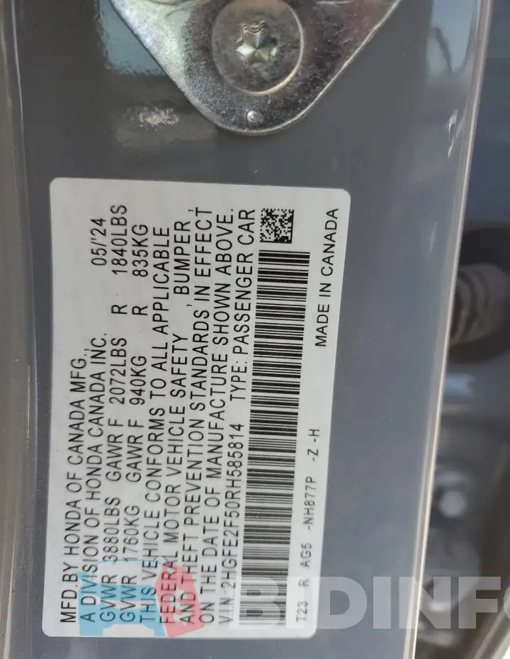 2HGFE2F50RH585814 Photo# 12
