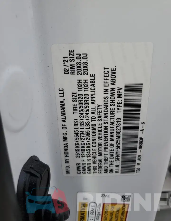 5FNYF5H25MB027819 Photo# 13