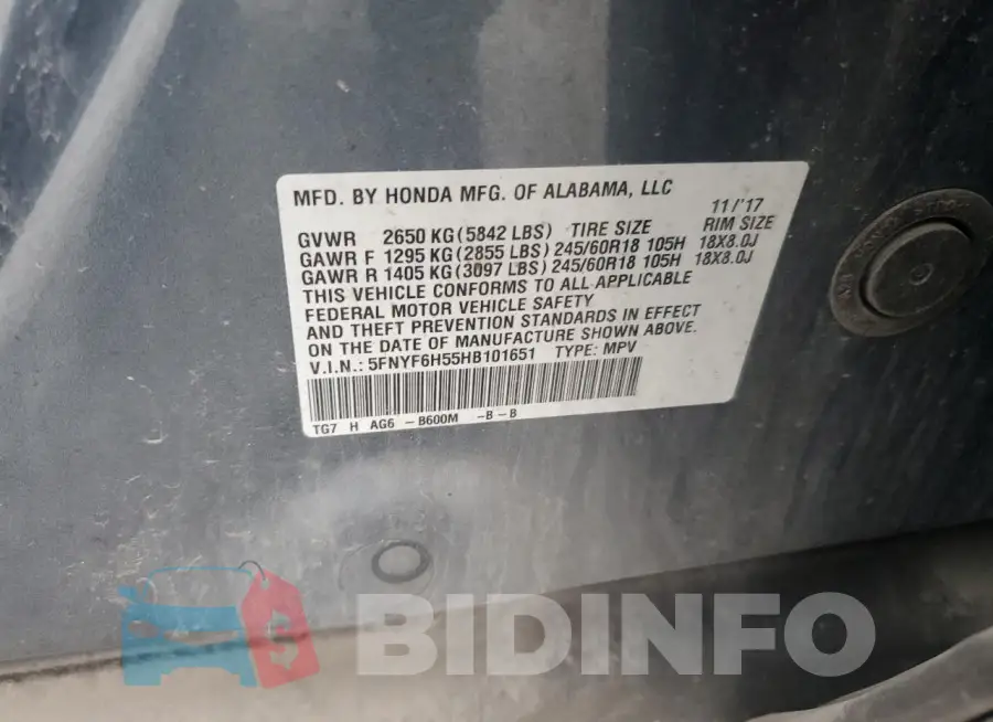 5FNYF6H55HB101651 Photo# 13