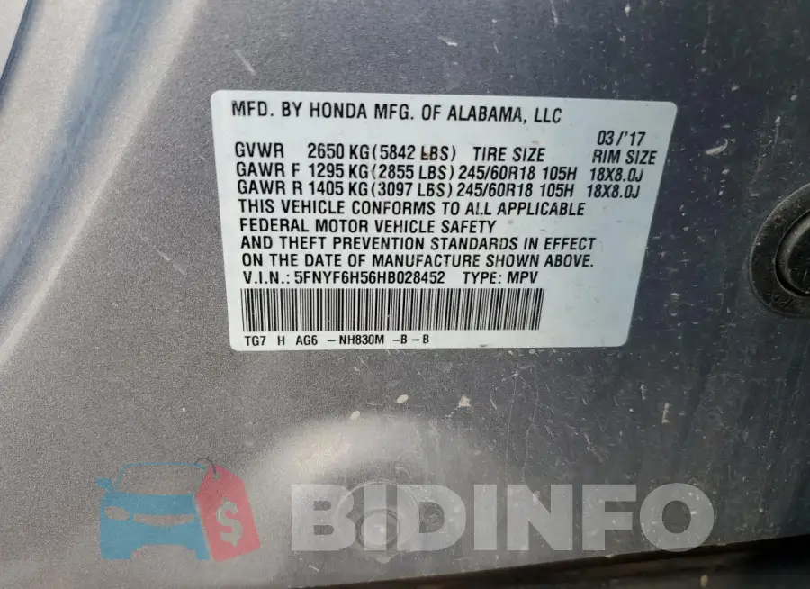 5FNYF6H56HB028452 Photo# 14