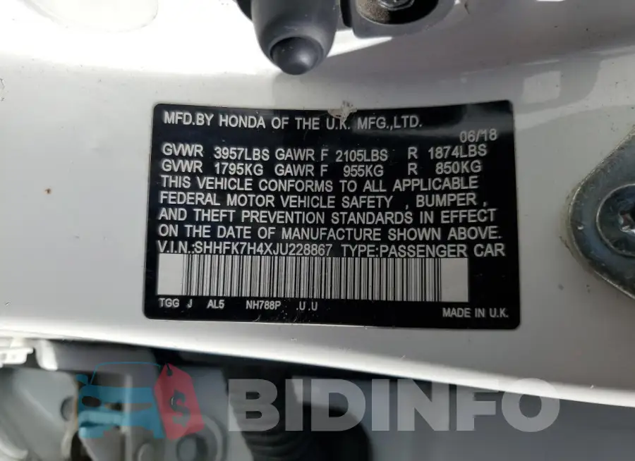 SHHFK7H4XJU228867 Photo# 13