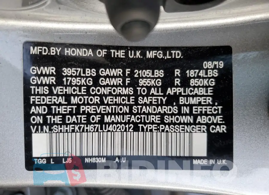SHHFK7H67LU402012 Photo# 12