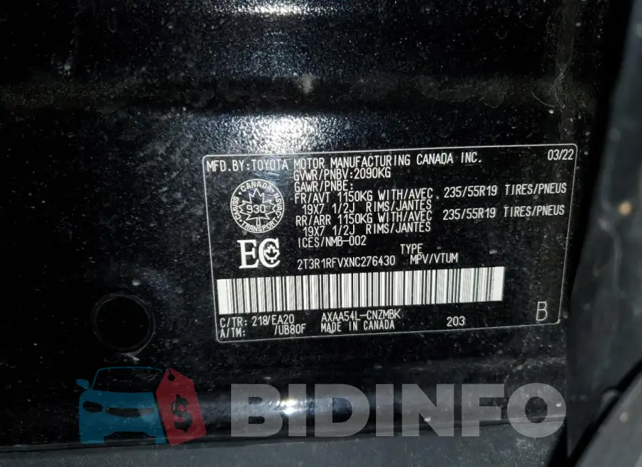 2T3R1RFVXNC276430 Photo# 14