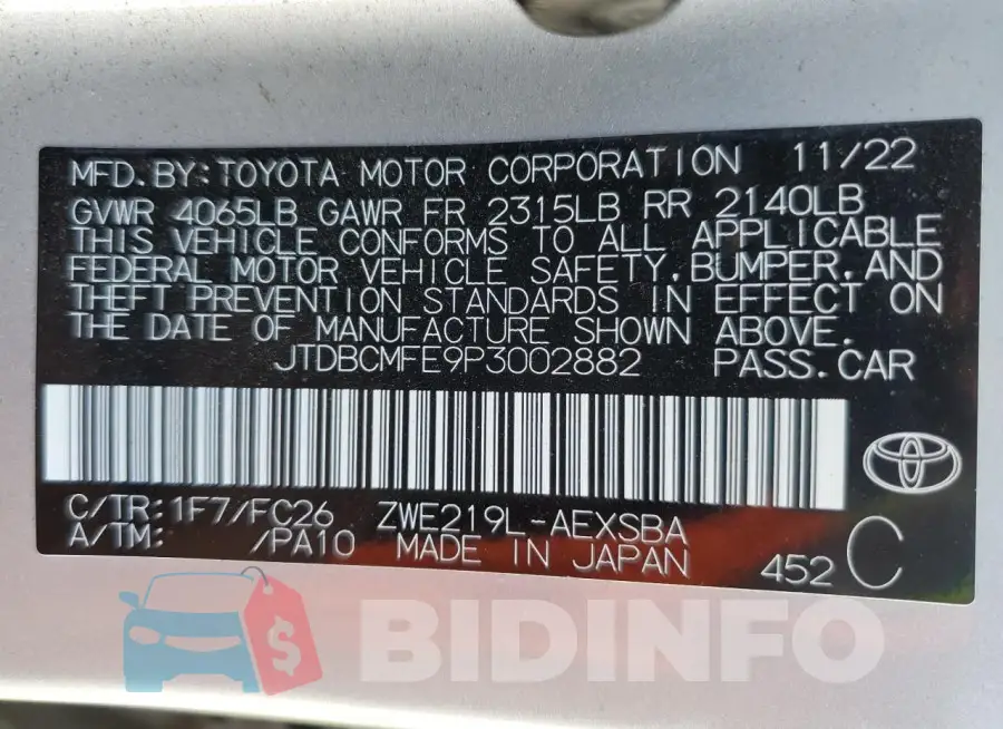 JTDBCMFE9P3002882 Photo# 12