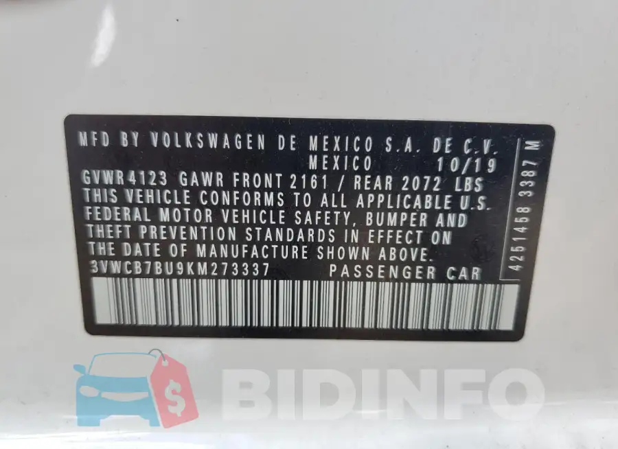 3VWCB7BU9KM273337 Photo# 12