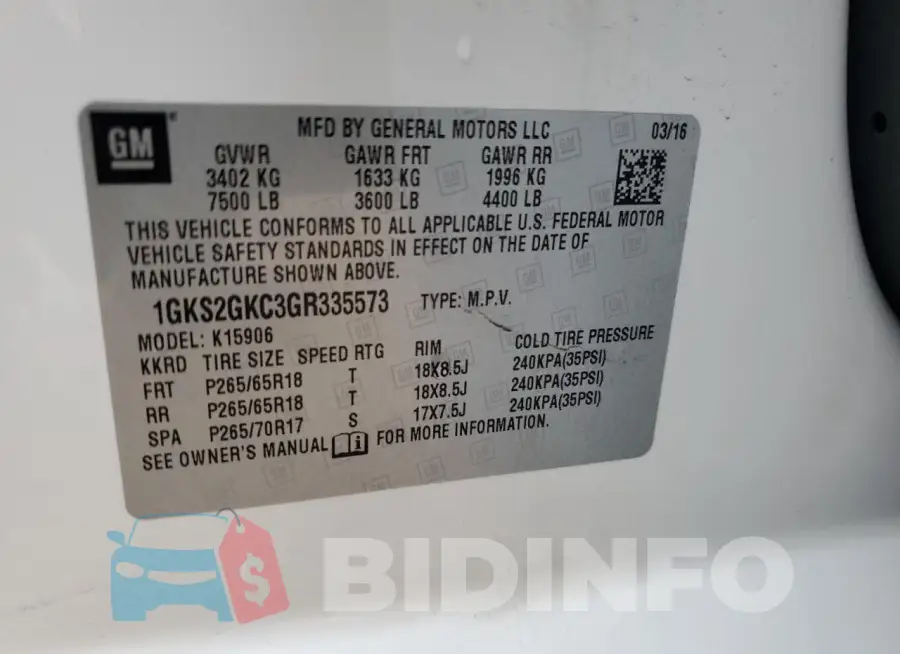 1GKS2GKC3GR335573 Photo# 13