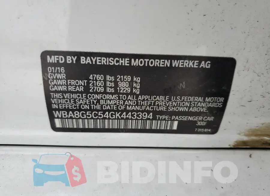 WBA8G5C54GK443394 Photo# 13