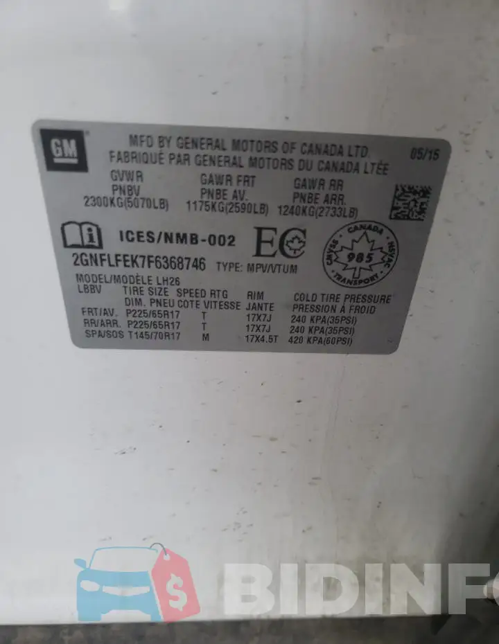 2GNFLFEK7F6368746 Photo# 7