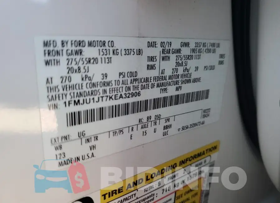 1FMJU1JT7KEA32906 Photo# 14