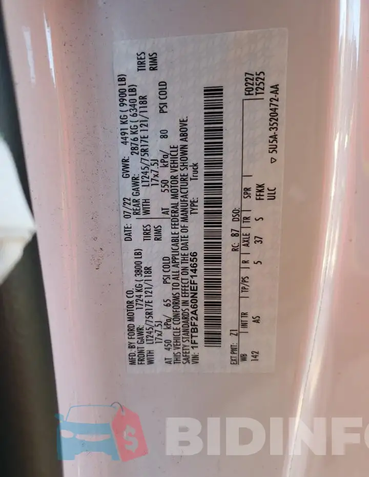 1FTBF2A60NEF14656 Photo# 12