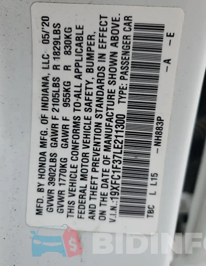 19XFC1F37LE211300 Photo# 12