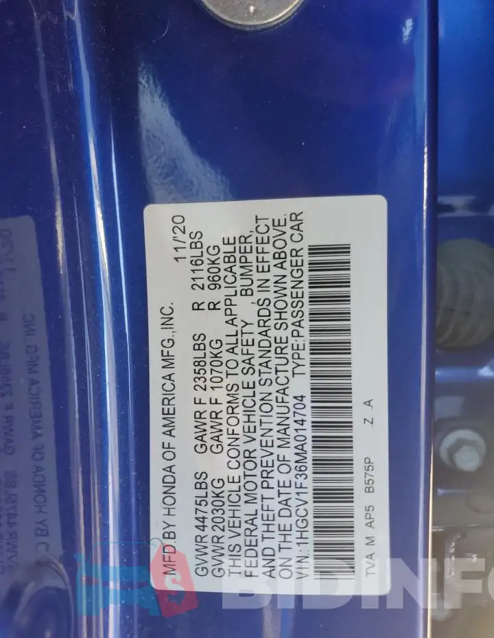 1HGCV1F36MA014704 Photo# 12