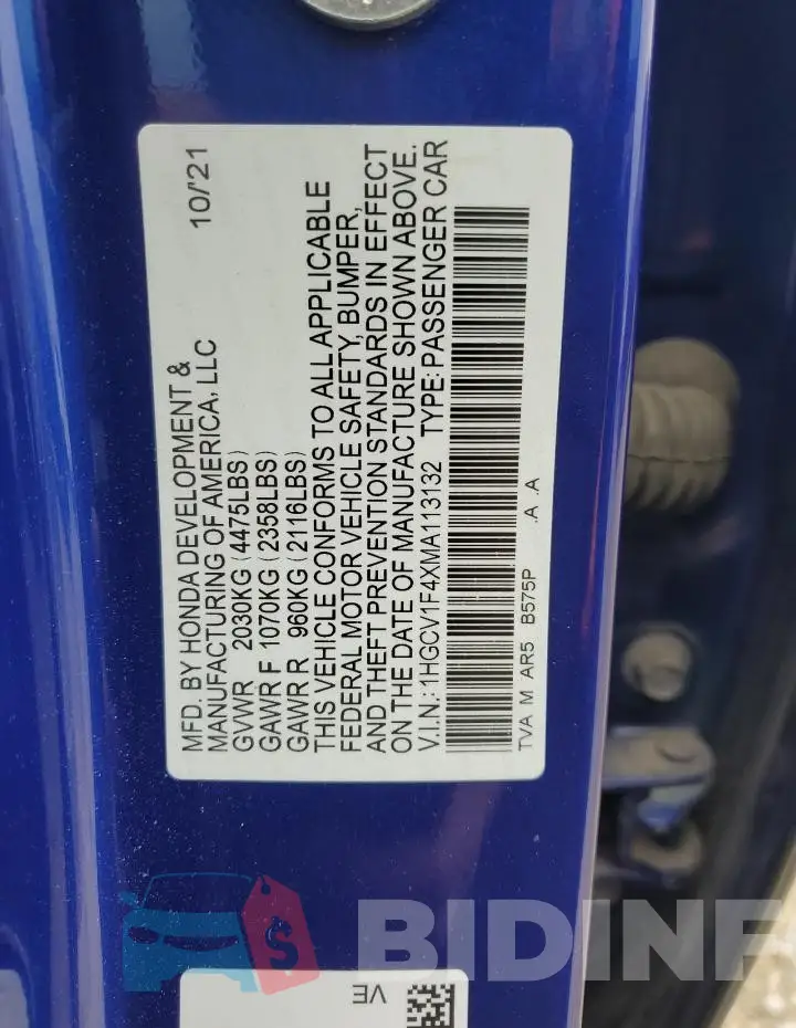 1HGCV1F4XMA113132 Photo# 12