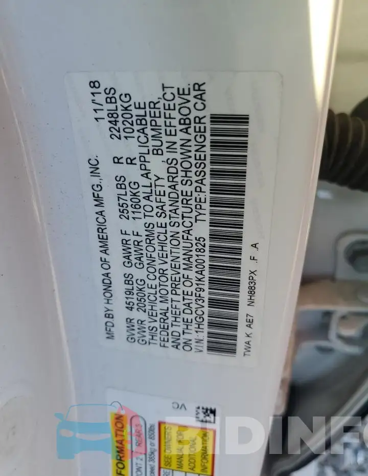 1HGCV3F91KA001825 Photo# 12