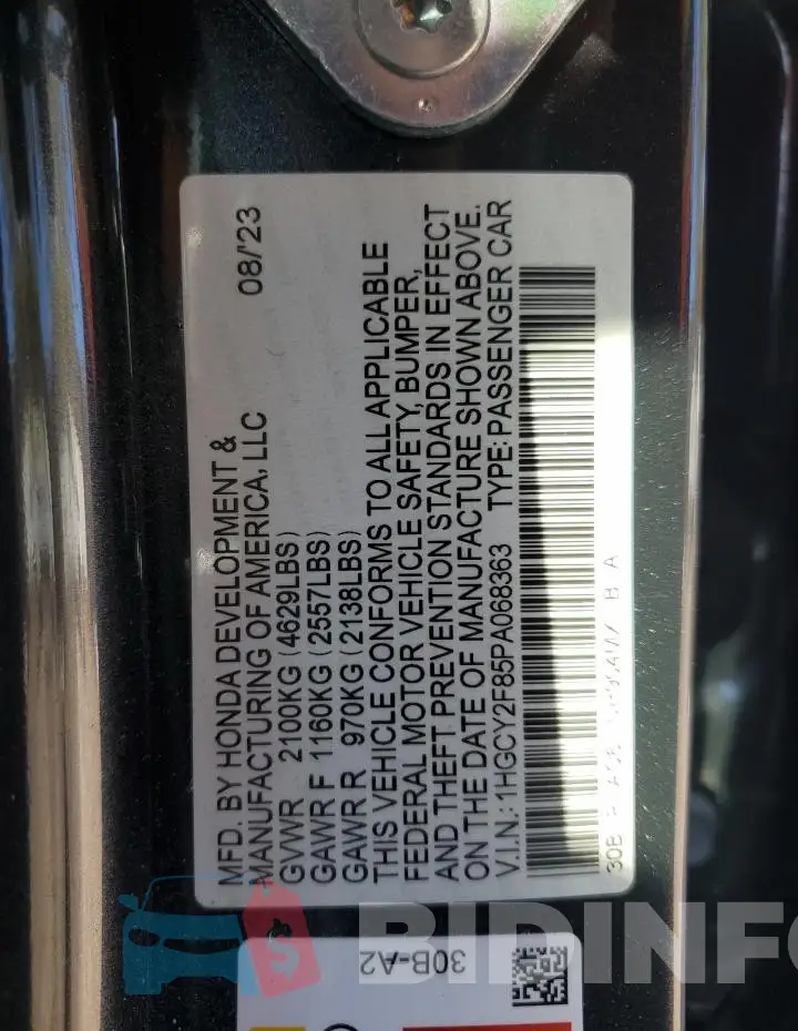 1HGCY2F85PA068363 Photo# 13