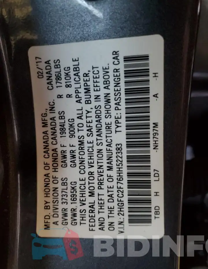 2HGFC2F76HH522383 Photo# 13