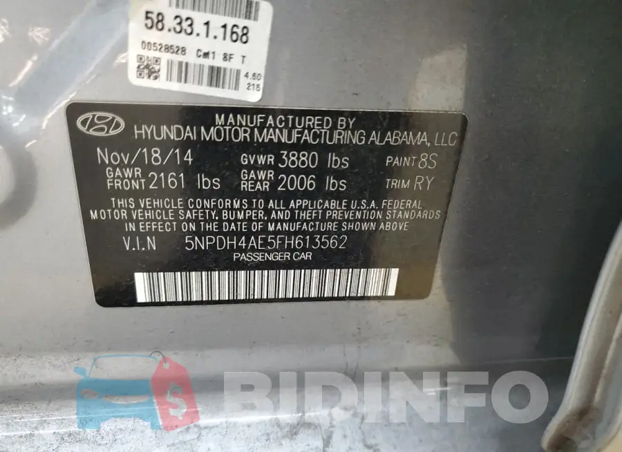 5NPDH4AE5FH613562 Photo# 12