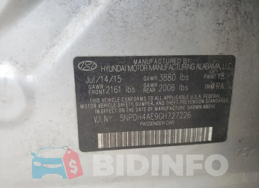 5NPDH4AE9GH727226 Photo# 13