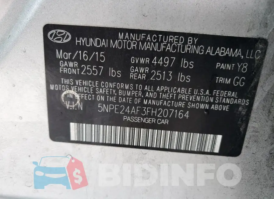 5NPE24AF3FH207164 Photo# 13