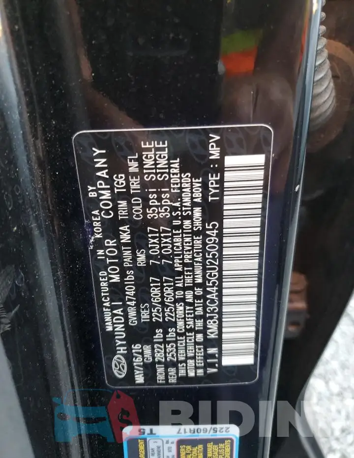KM8J3CA45GU250945 Photo# 13