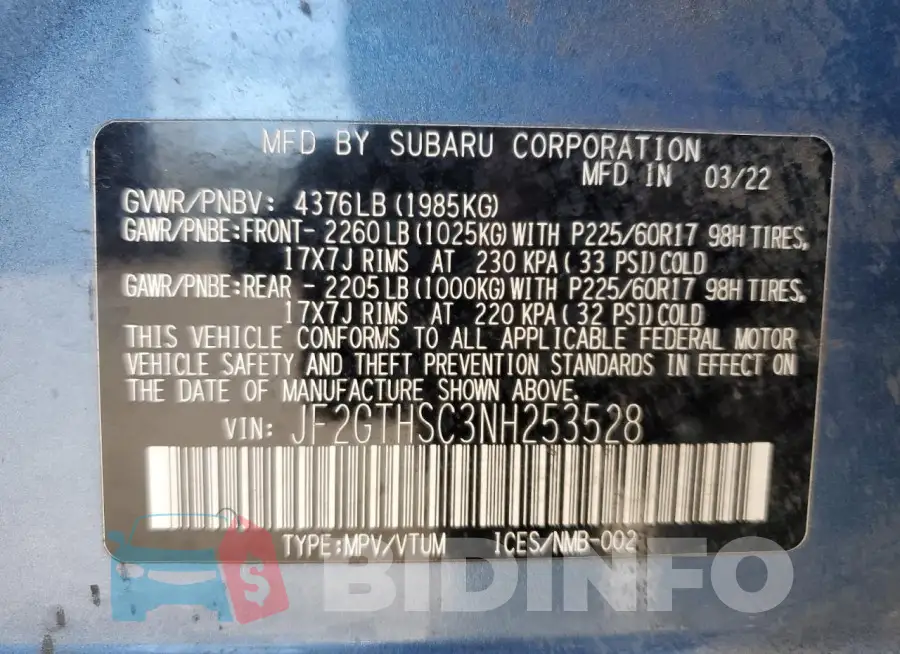 JF2GTHSC3NH253528 Photo# 13