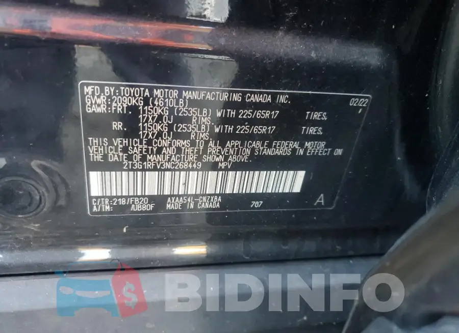 2T3G1RFV3NC268449 Photo# 13