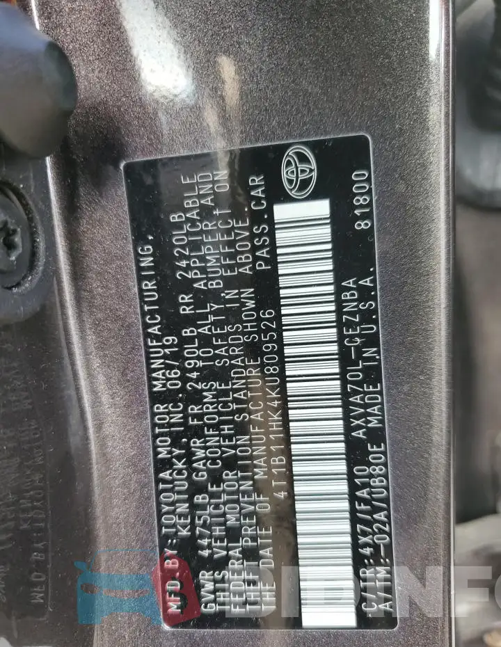 4T1B11HK4KU809526 Photo# 12