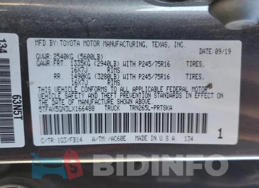 5TFAX5GN3LX166488 Photo# 13