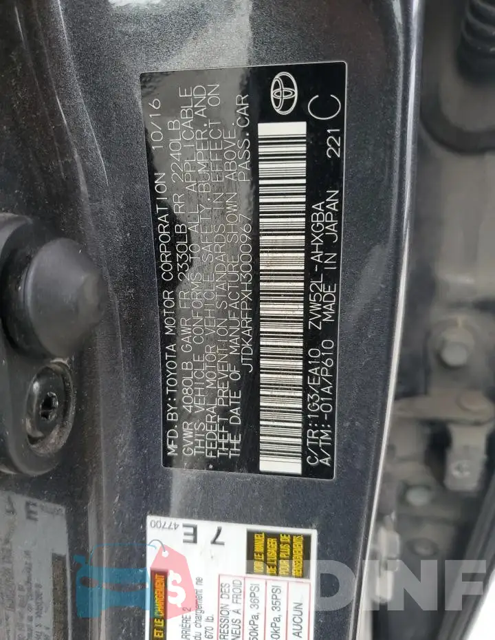 JTDKARFPXH3000967 Photo# 12