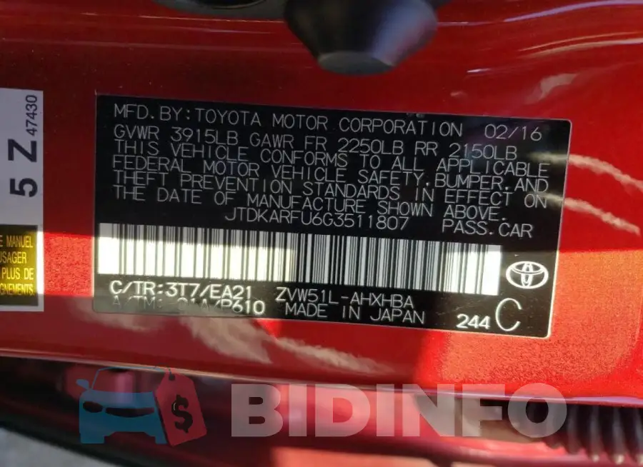 JTDKARFU6G3511807 Photo# 13
