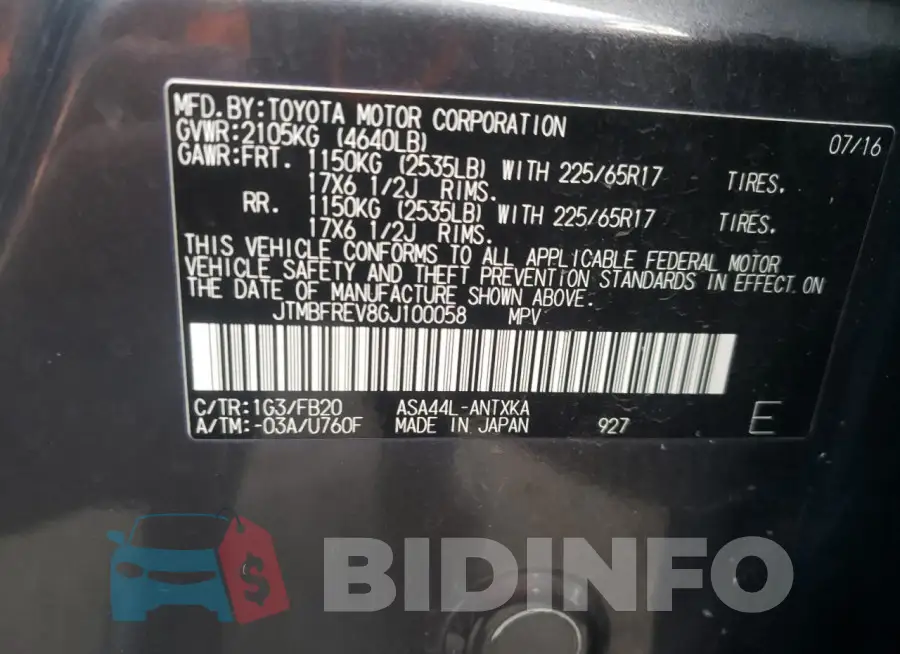 JTMBFREV8GJ100058 Photo# 13