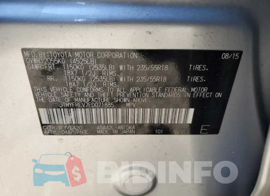 JTMYFREV7FD071885 Photo# 12