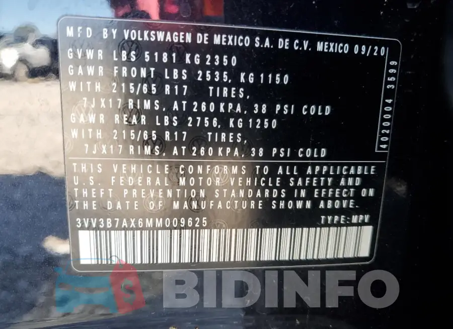 3VV3B7AX6MM009625 Photo# 13