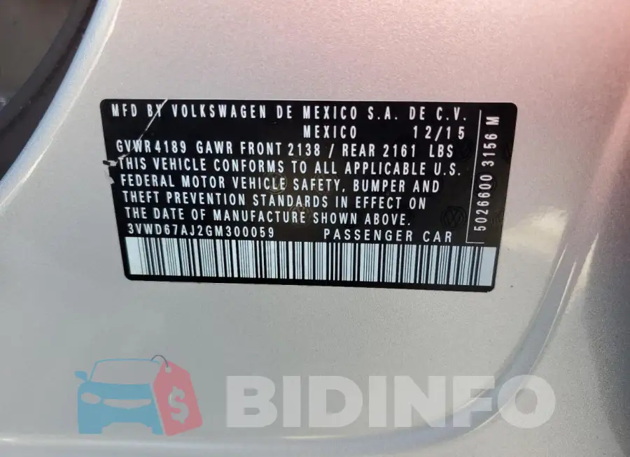 3VWD67AJ2GM300059 Photo# 12