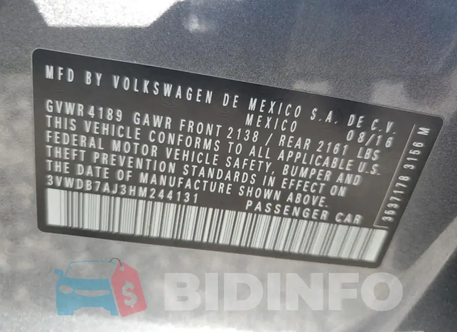 3VWDB7AJ3HM244131 Photo# 13