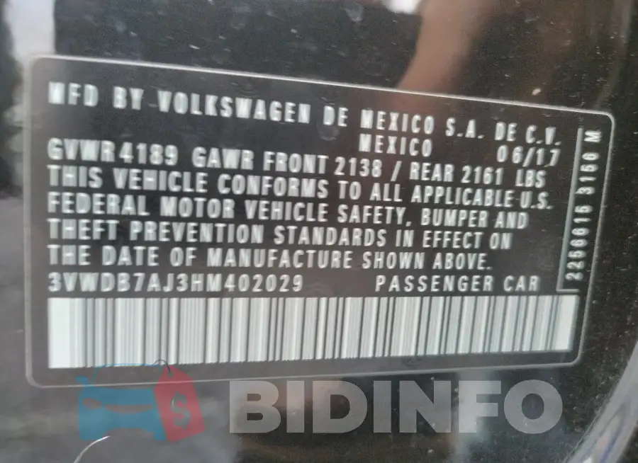 3VWDB7AJ3HM402029 Photo# 12