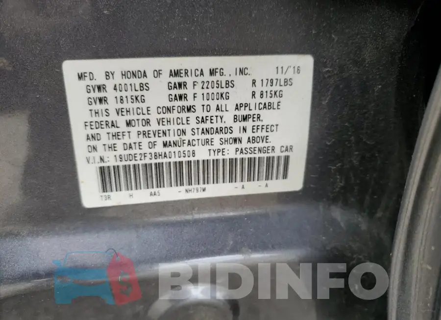19UDE2F38HA010508 Photo# 13