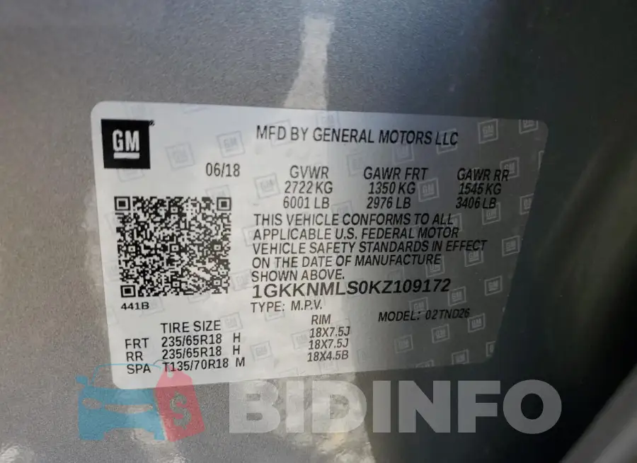 1GKKNMLS0KZ109172 Photo# 14