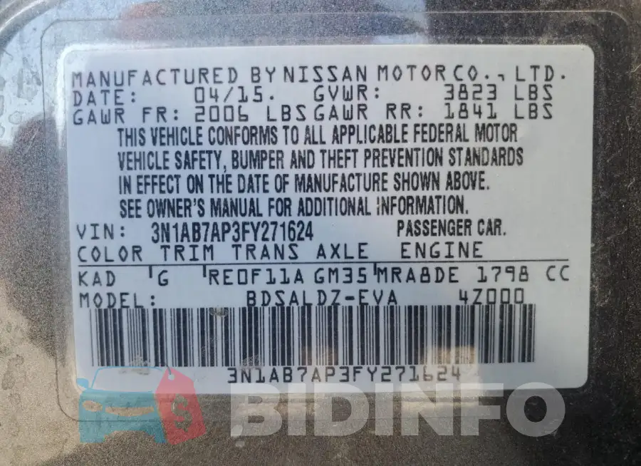 3N1AB7AP3FY271624 Photo# 12