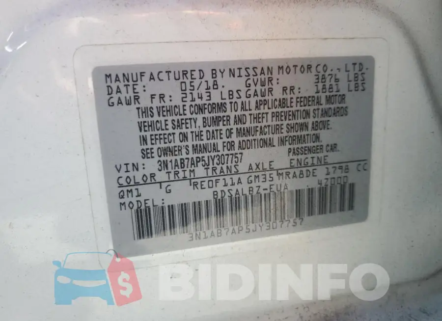 3N1AB7AP5JY307757 Photo# 13