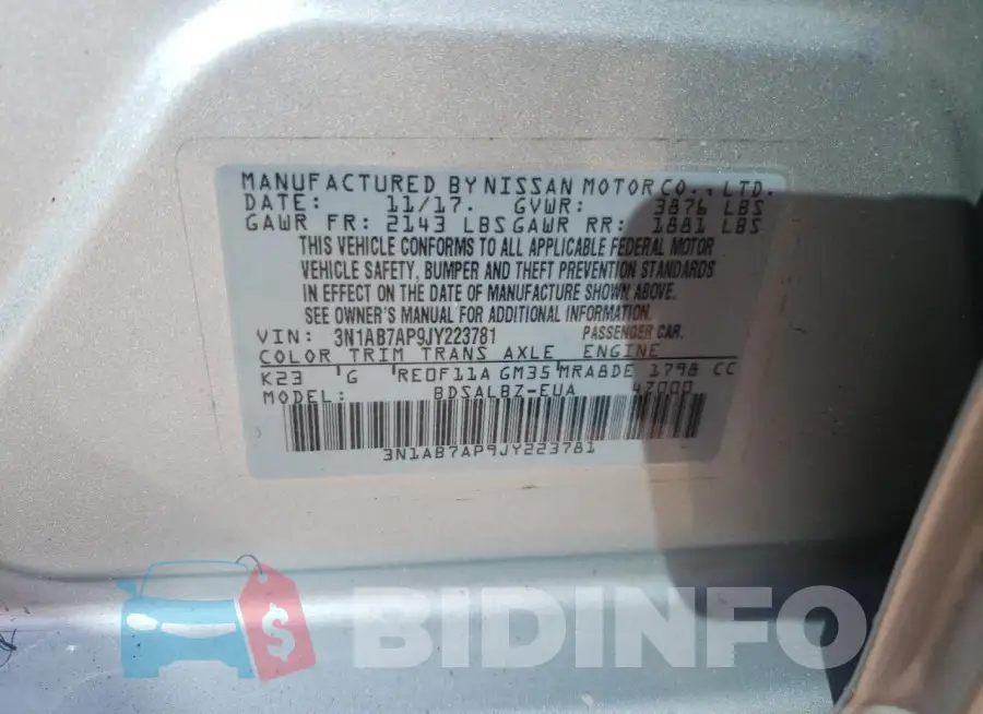 3N1AB7AP9JY223781 Photo# 12
