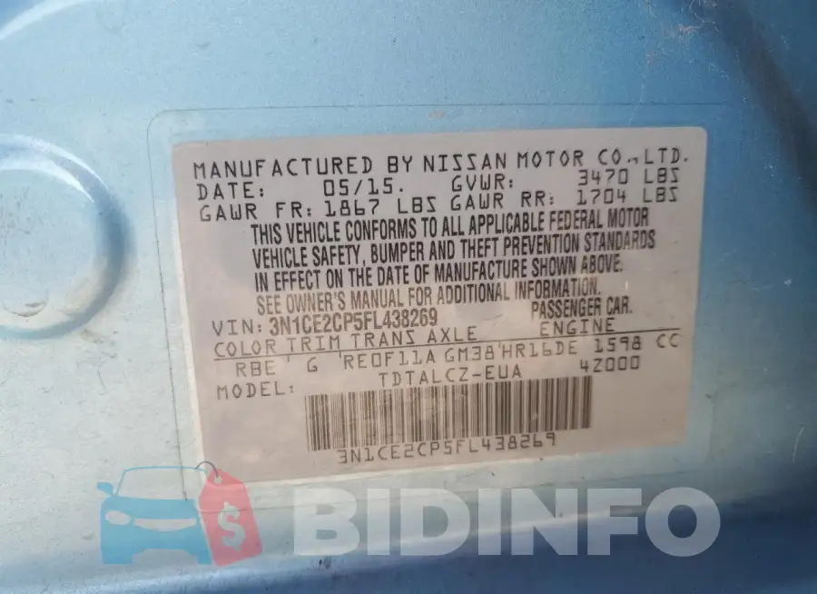 3N1CE2CP5FL438269 Photo# 13