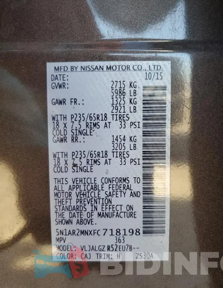 5N1AR2MNXFC718198 Photo# 14