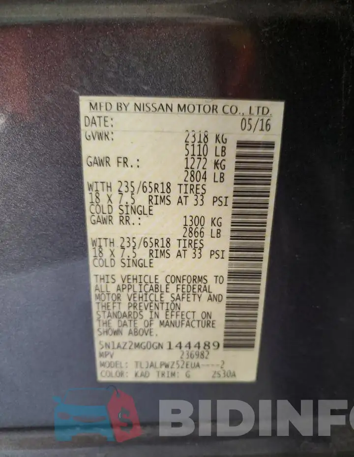 5N1AZ2MG0GN144489 Photo# 14